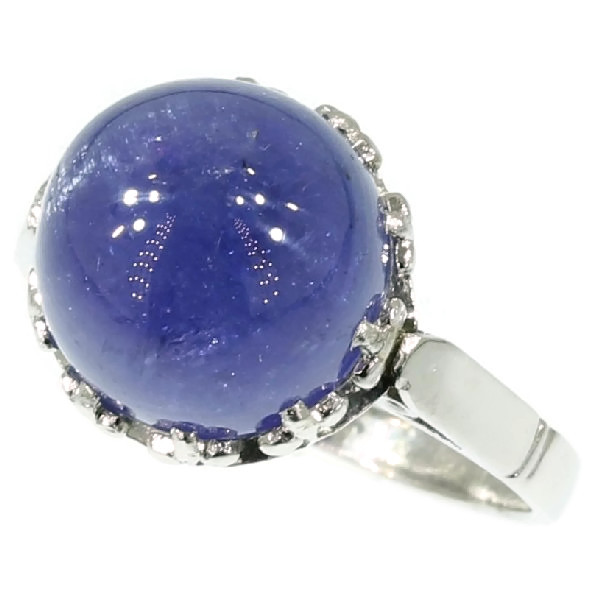 Estate platinum engagement ring with cabochon tanzanite 10.30 crt
